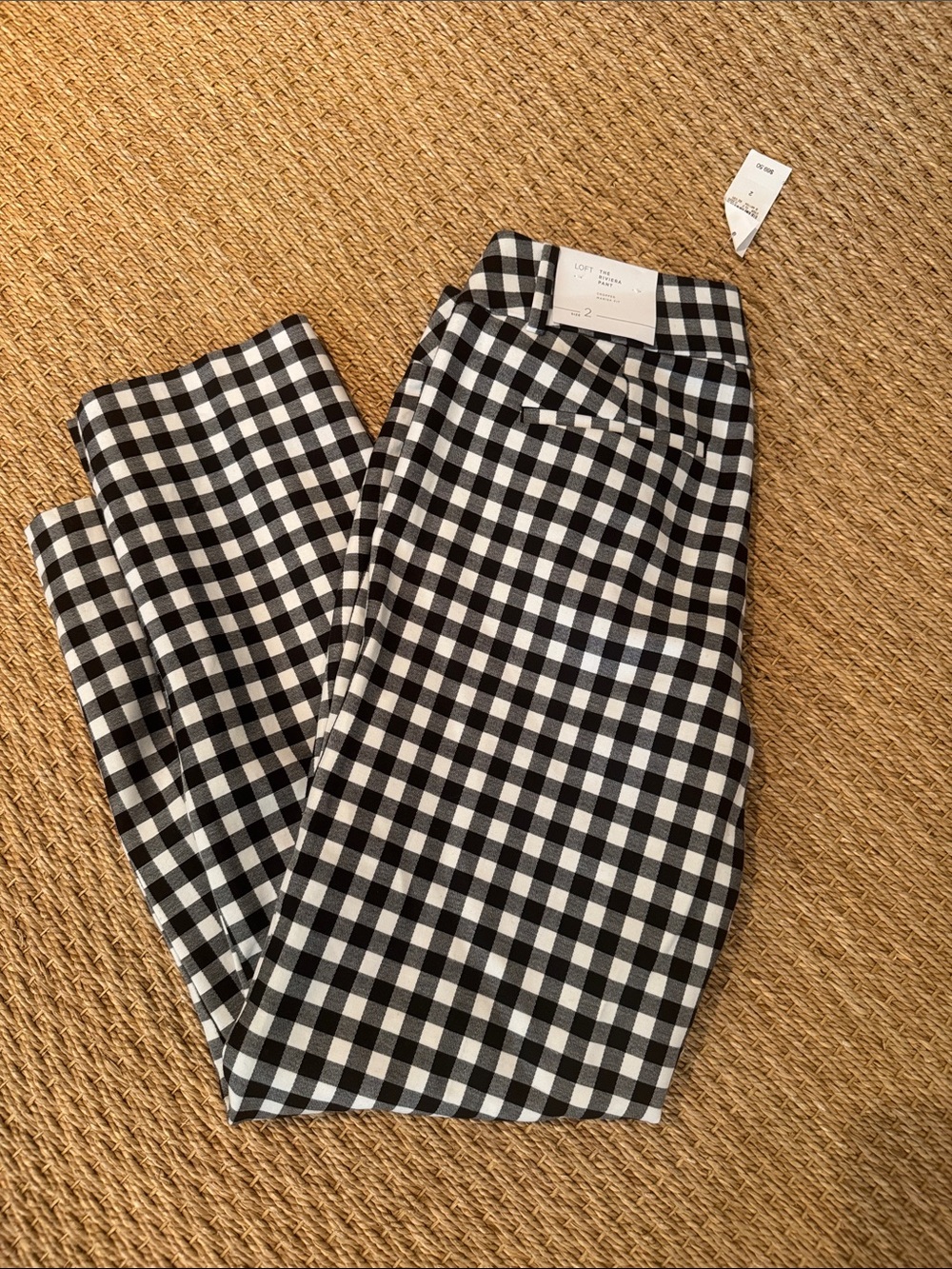 LOFT Black and White Gingham Riviera Pants Marisa Style size 2 nwt